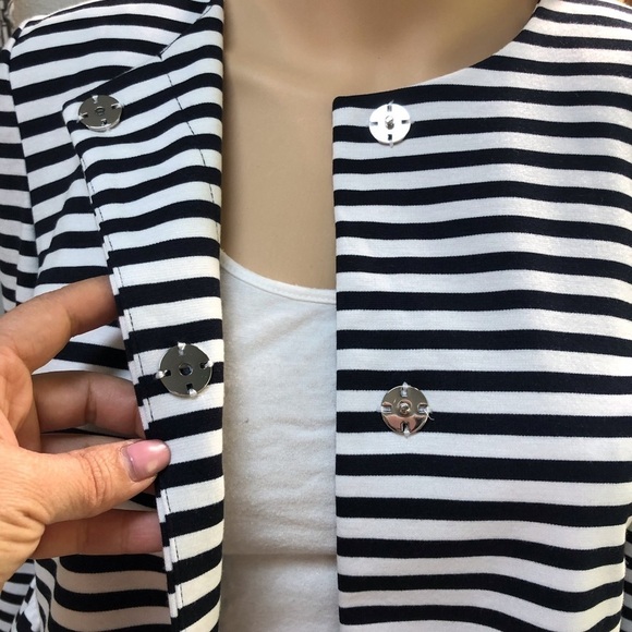 TopShop Striped Collarless Flounce Hem Jacket - Picture 2 of 7